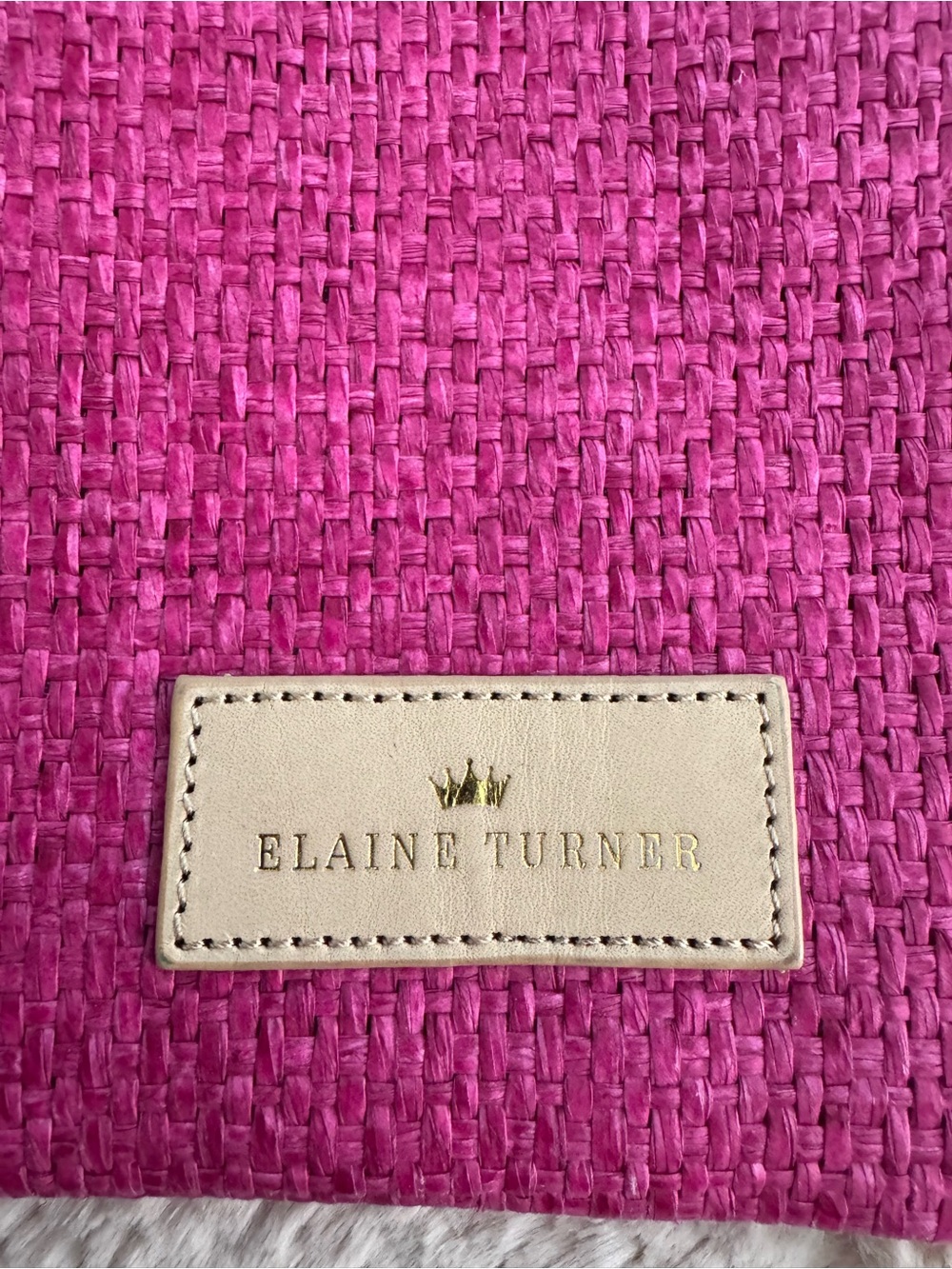 Elaine Turner Hot Pink Woven Tote with Leather Logo Patch